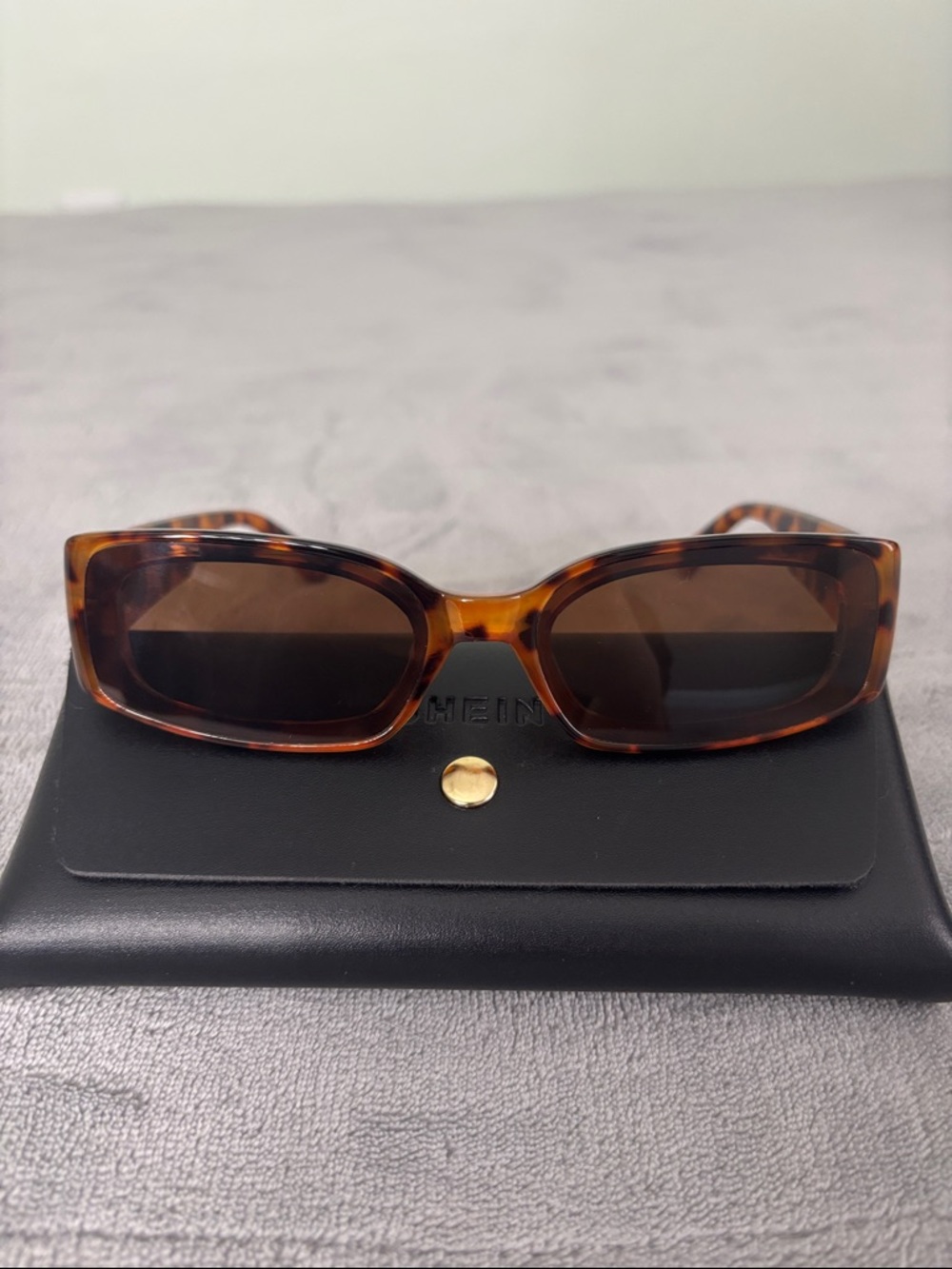 Tortoiseshell Rectangular Sunglasses - Brown Lenses